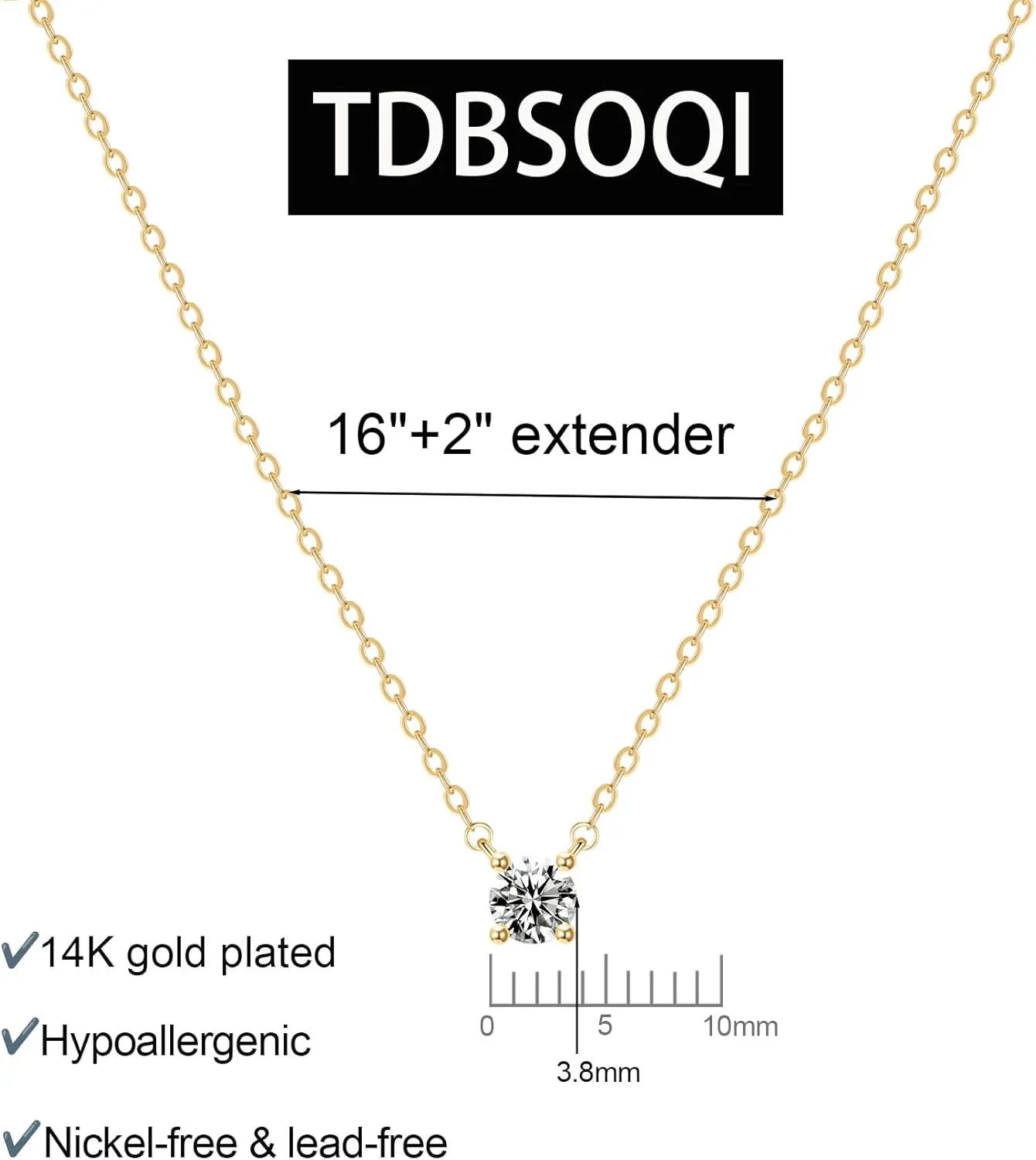 14k Gold Plated Cubic Zirconia Diamond Pendant Necklace Dainty Simple Gold Choker Necklaces for Women