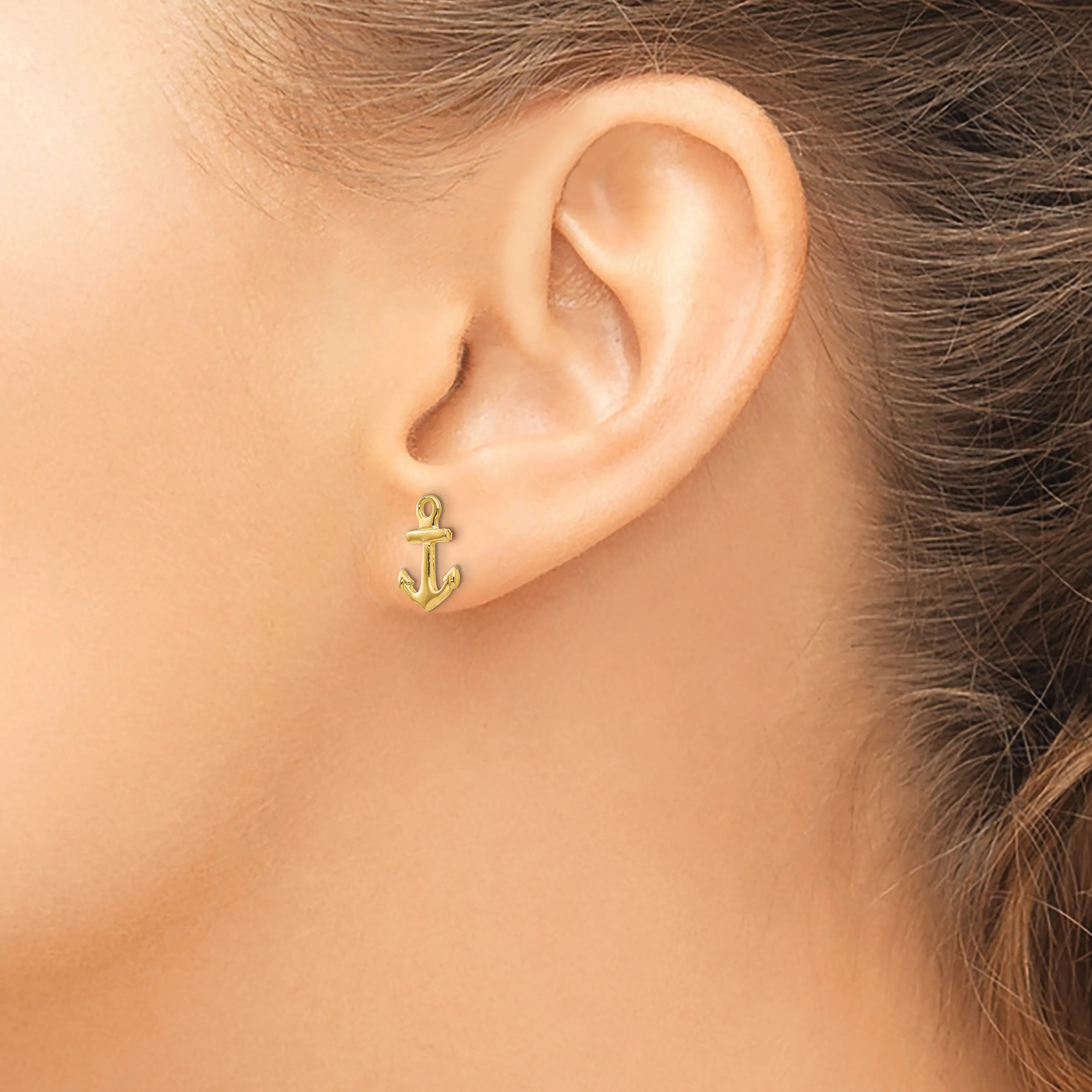 14K Gold Polished Anchor Post Earrings for Women Solid, Elegant Design