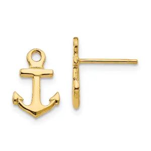 14K Gold Polished Anchor Post Earrings for Women Solid, Elegant Design