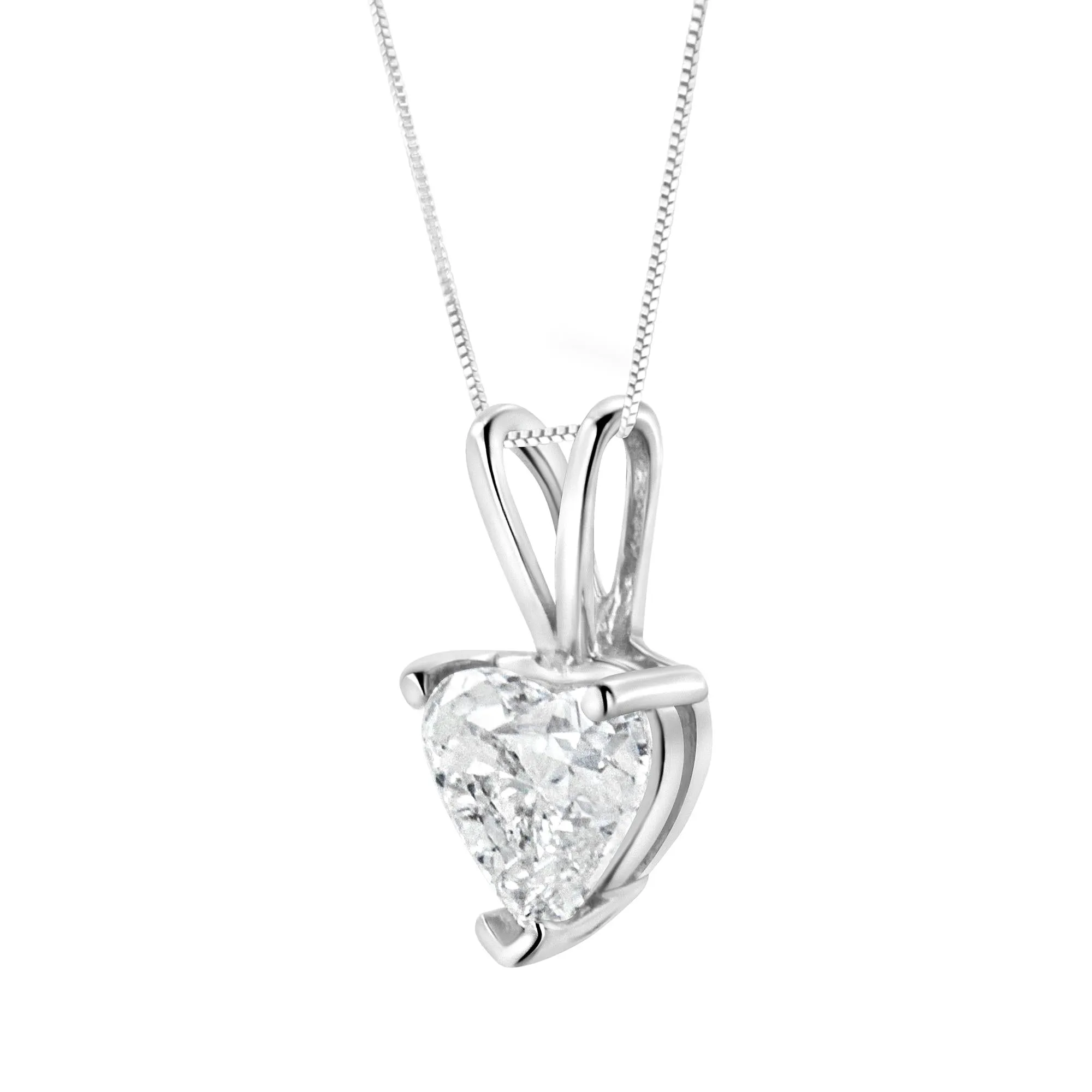 14K White Gold 1/5 Cttw 3-Prong Set Heart Shaped Solitaire Lab Grown Diamond 18" Pendant Necklace (F-G Color, VS2-SI1 Cl