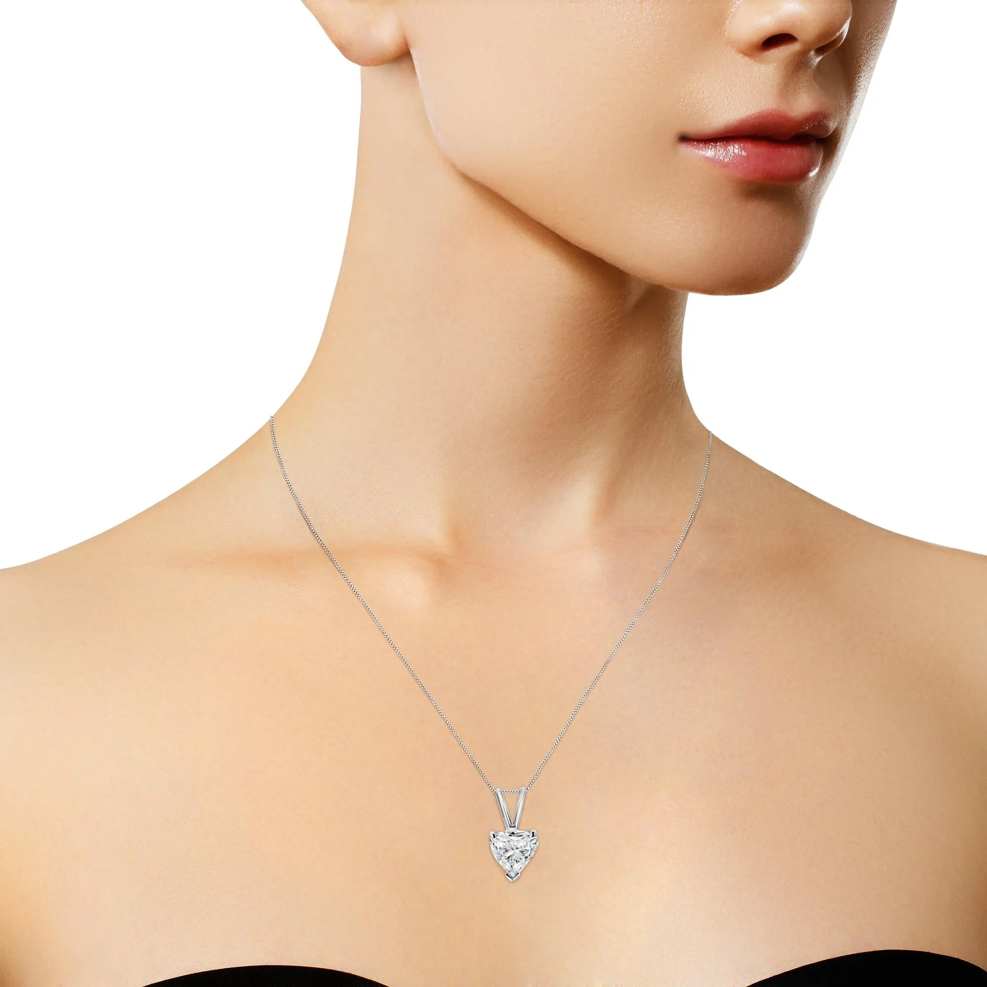 14K White Gold 1/5 Cttw 3-Prong Set Heart Shaped Solitaire Lab Grown Diamond 18" Pendant Necklace (F-G Color, VS2-SI1 Cl
