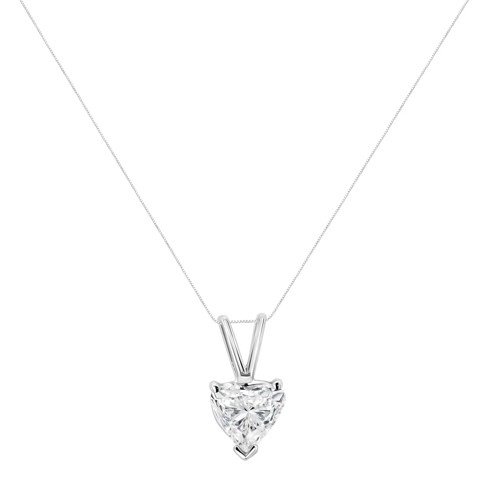 14K White Gold 1/5 Cttw 3-Prong Set Heart Shaped Solitaire Lab Grown Diamond 18" Pendant Necklace (F-G Color, VS2-SI1 Cl