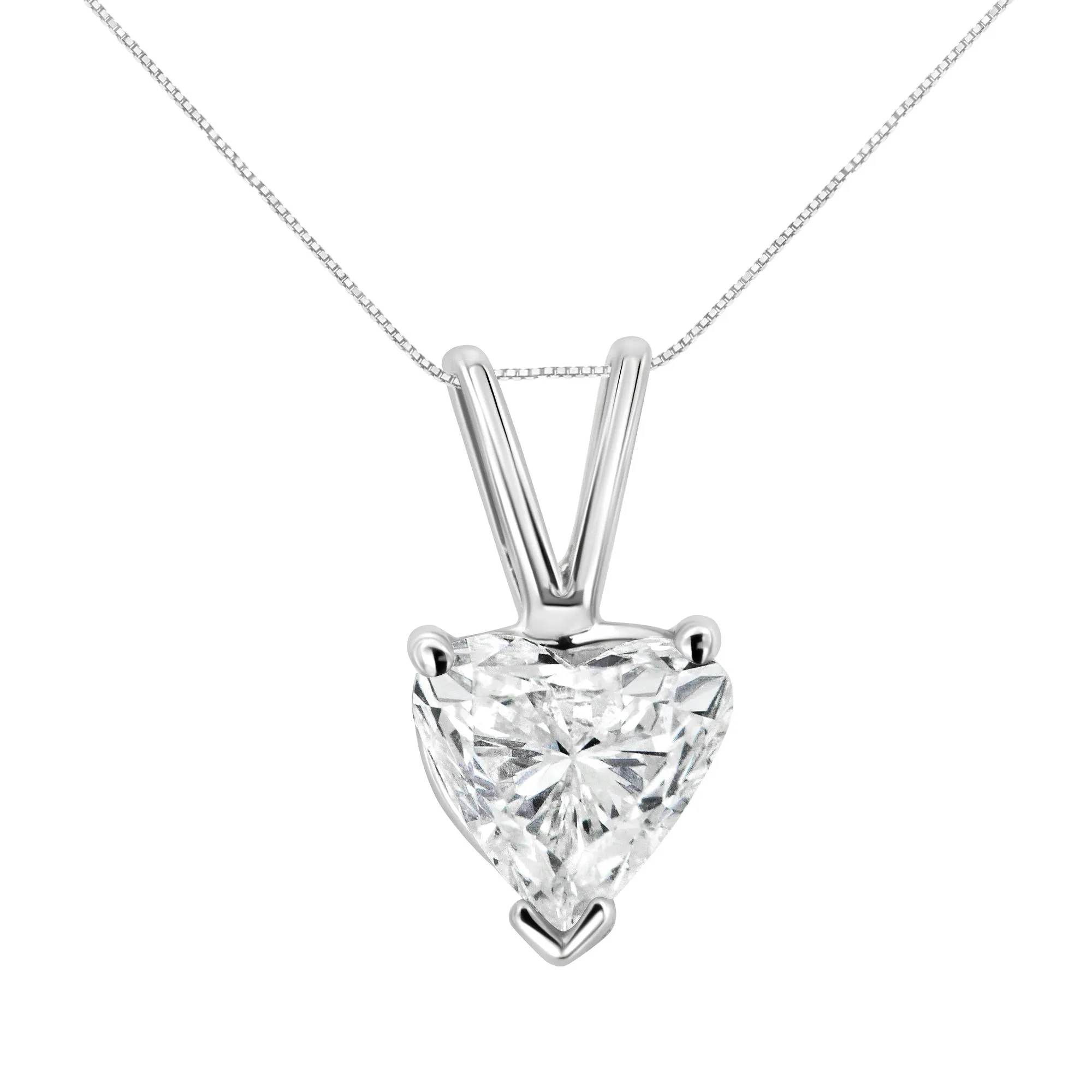 14K White Gold 1/5 Cttw 3-Prong Set Heart Shaped Solitaire Lab Grown Diamond 18" Pendant Necklace (F-G Color, VS2-SI1 Cl