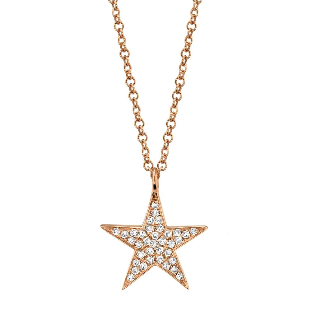 14k White Gold Diamond Star Necklace