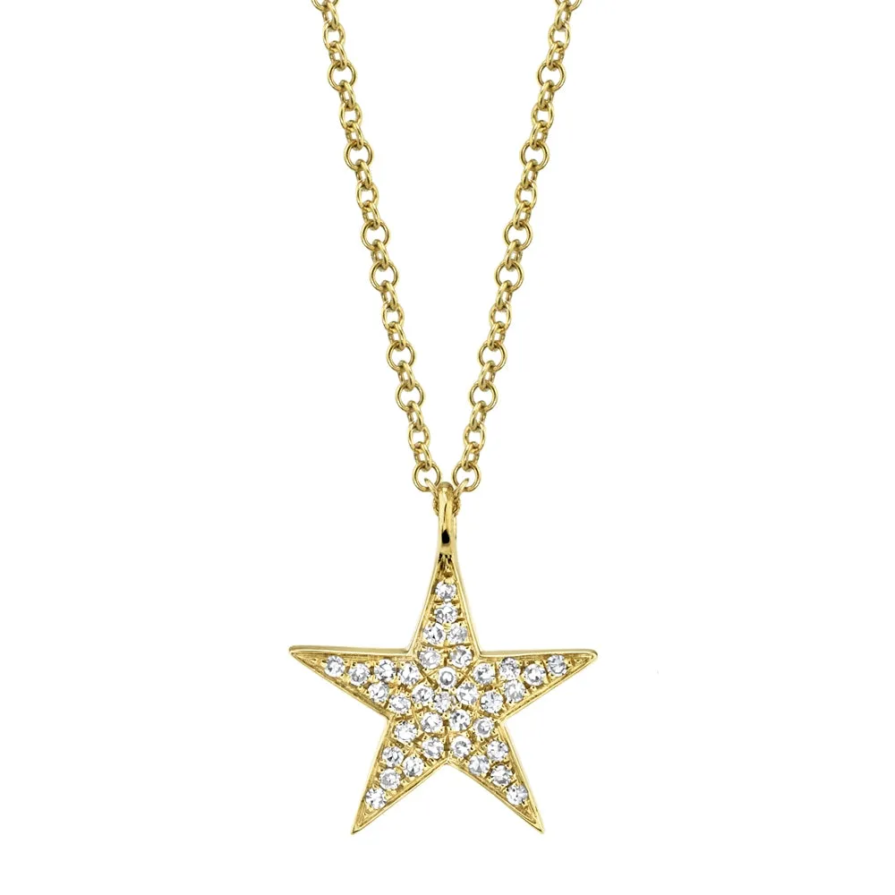 14k White Gold Diamond Star Necklace