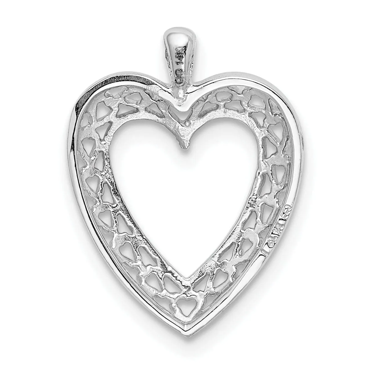 14K White Gold Polished Finish Open Back Cut-Out Hearts Trim Design Heart Shape Charm Pendant