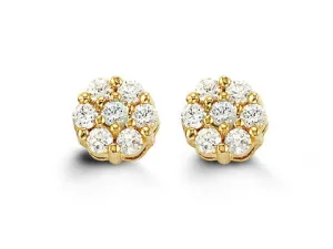 14K Yellow Gold Cubic Zirconia Cluster Stud Kid's Earrings