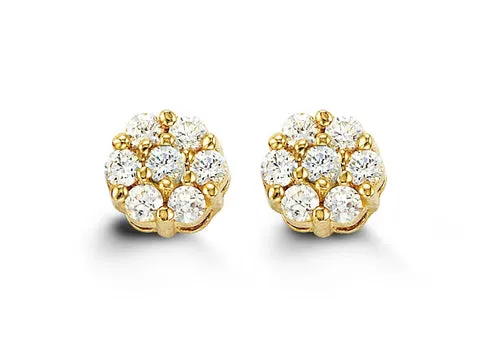 14K Yellow Gold Cubic Zirconia Cluster Stud Kid's Earrings