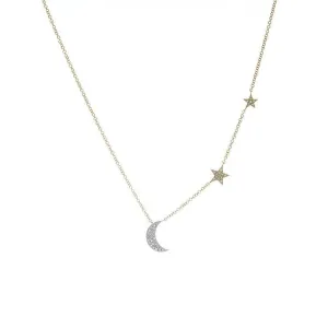 14k Yellow Gold Diamond Moon & Star Necklace