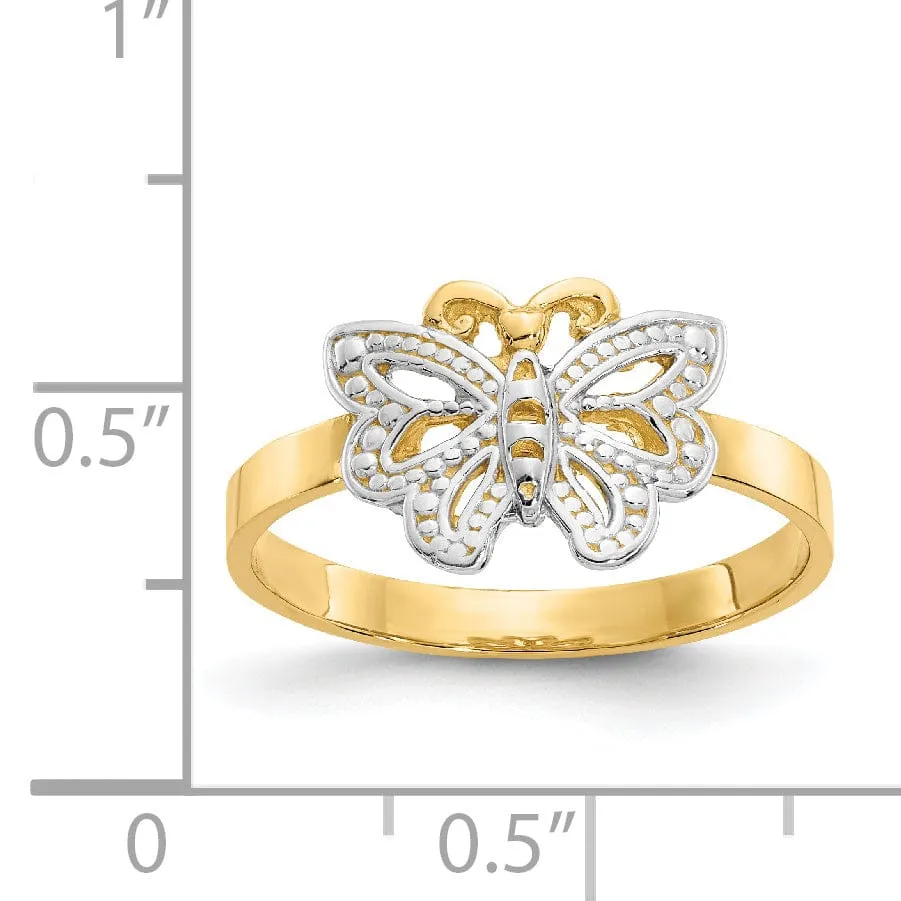 14k Yellow Rhodium Butterfly Ring