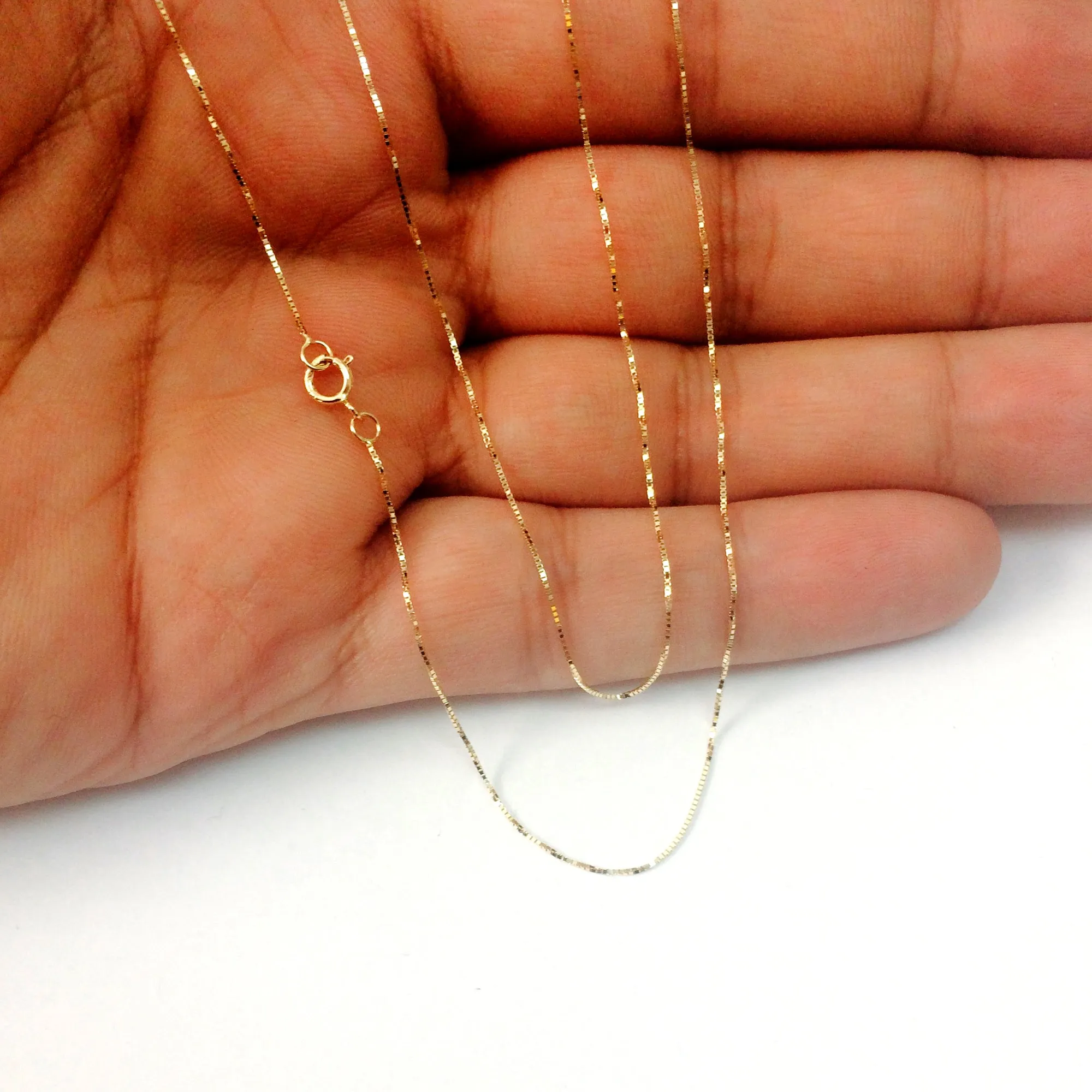 14k Yellow Solid Gold Mirror Box Chain Necklace, 0.45mm