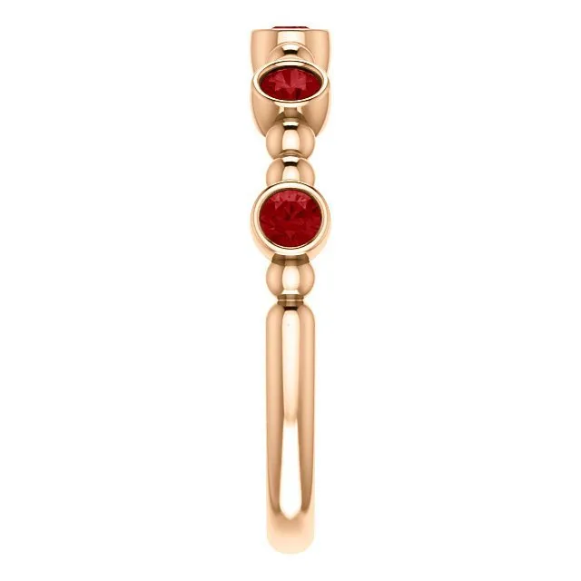 14KT GOLD 0.45 CTW RUBY BEZEL-SET 5 STONE BEADED STACKABLE RING