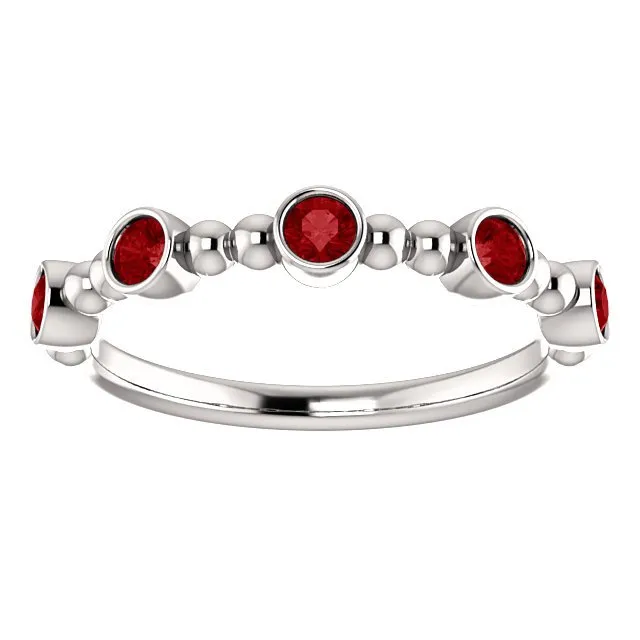 14KT GOLD 0.45 CTW RUBY BEZEL-SET 5 STONE BEADED STACKABLE RING