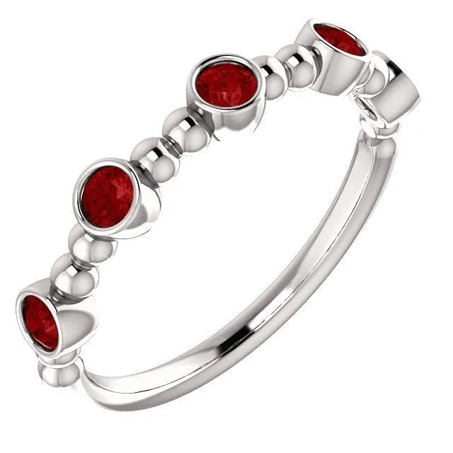 14KT GOLD 0.45 CTW RUBY BEZEL-SET 5 STONE BEADED STACKABLE RING