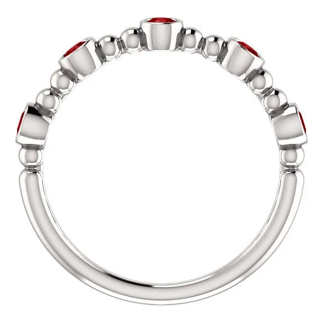 14KT GOLD 0.45 CTW RUBY BEZEL-SET 5 STONE BEADED STACKABLE RING
