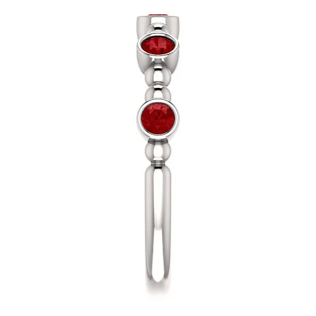 14KT GOLD 0.45 CTW RUBY BEZEL-SET 5 STONE BEADED STACKABLE RING
