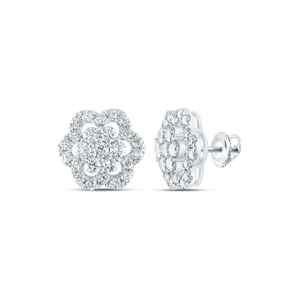 14kt White Gold Diamond Blossom Cluster Earrings - A Dazzling Floral Delight