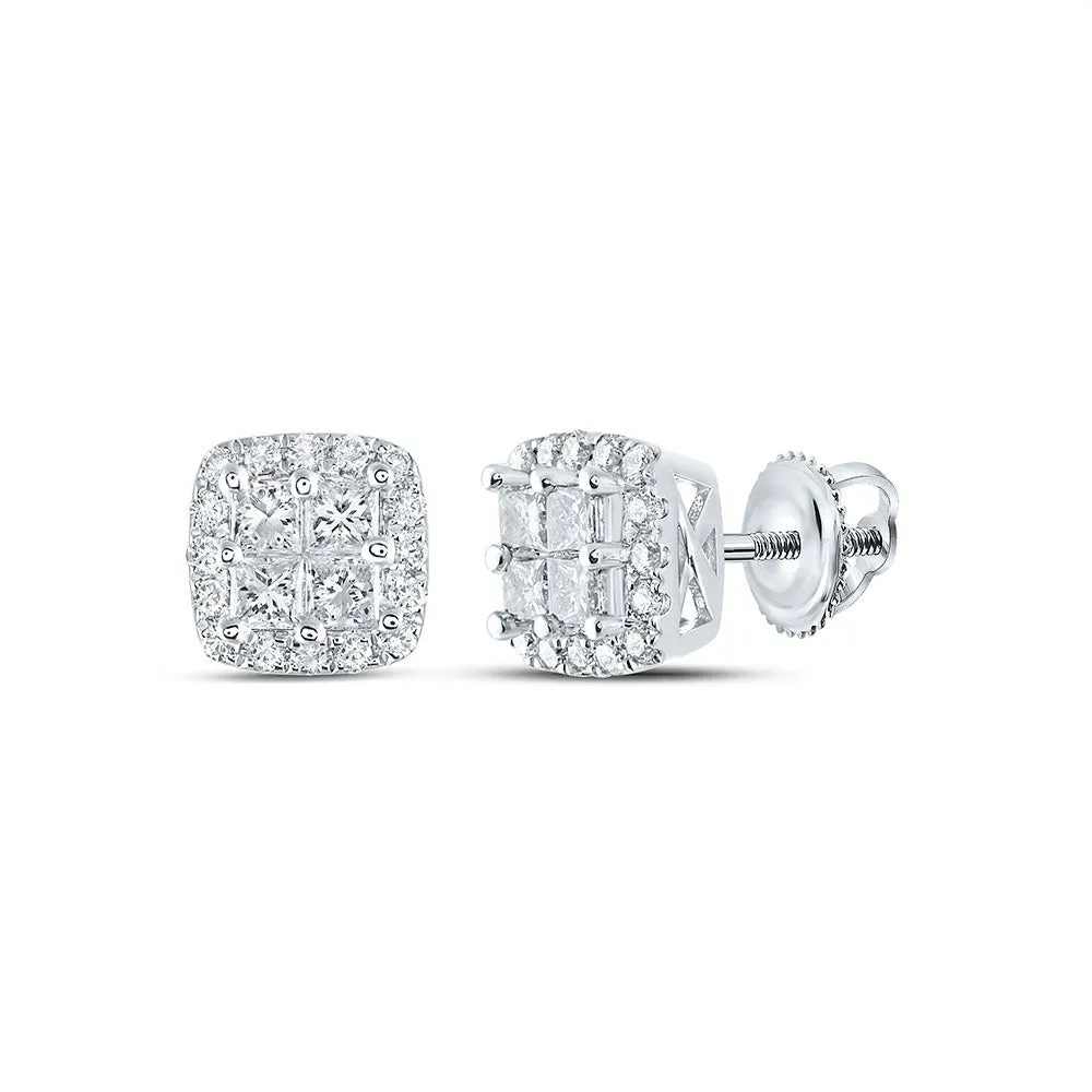 14kt White Gold Princess-Cut Diamond Square Earrings - Sparkling Elegance
