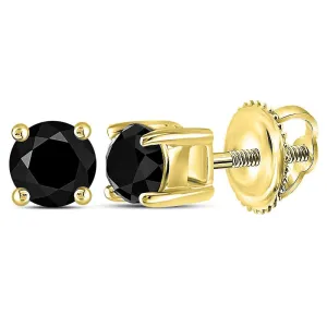14kt White Gold Unisex Enhanced Black Diamond Stud Earrings - Timeless Elegance