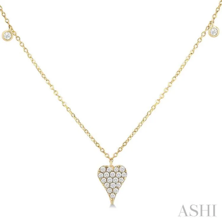 1/5 ctw Heart Motif Round Cut Diamond Station Necklace in 10K Yellow Gold