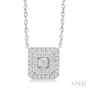 1/6 ctw Double Halo Square Shape Petite  Round Cut Diamond Fashion Pendant With Chain in 10K White Gold