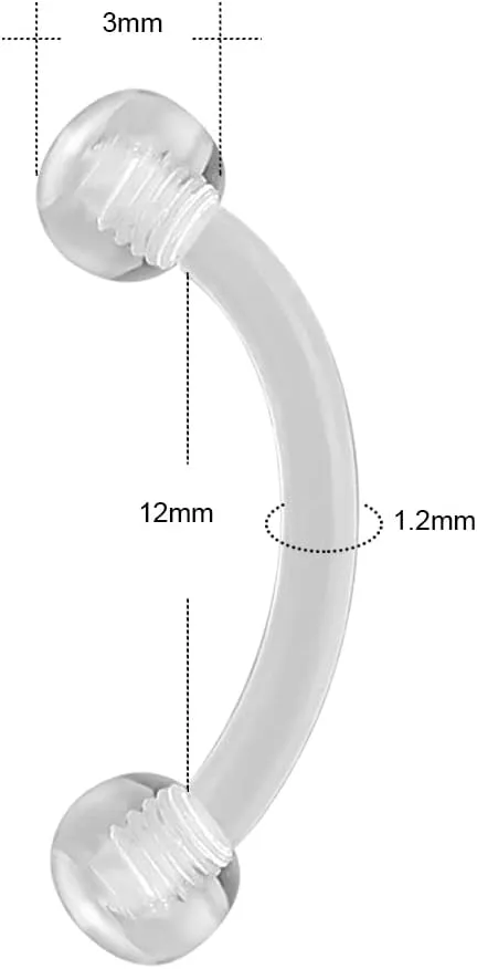 16g Curved Barbell Bridge Eyebrow Piercing Retainer Jewelry, Snake Eyes Tongue Rings, Bioflex Plastic Clear Piercing Retainer Belly Button Ring, Labret Rook Helix Tragus Piercing Earring Jewelry 6-12mm