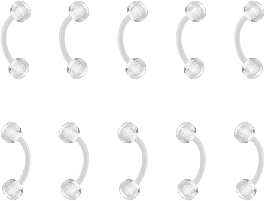 16g Curved Barbell Bridge Eyebrow Piercing Retainer Jewelry, Snake Eyes Tongue Rings, Bioflex Plastic Clear Piercing Retainer Belly Button Ring, Labret Rook Helix Tragus Piercing Earring Jewelry 6-12mm