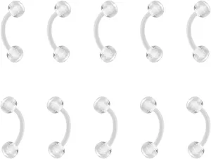 16g Curved Barbell Bridge Eyebrow Piercing Retainer Jewelry, Snake Eyes Tongue Rings, Bioflex Plastic Clear Piercing Retainer Belly Button Ring, Labret Rook Helix Tragus Piercing Earring Jewelry 6-12mm