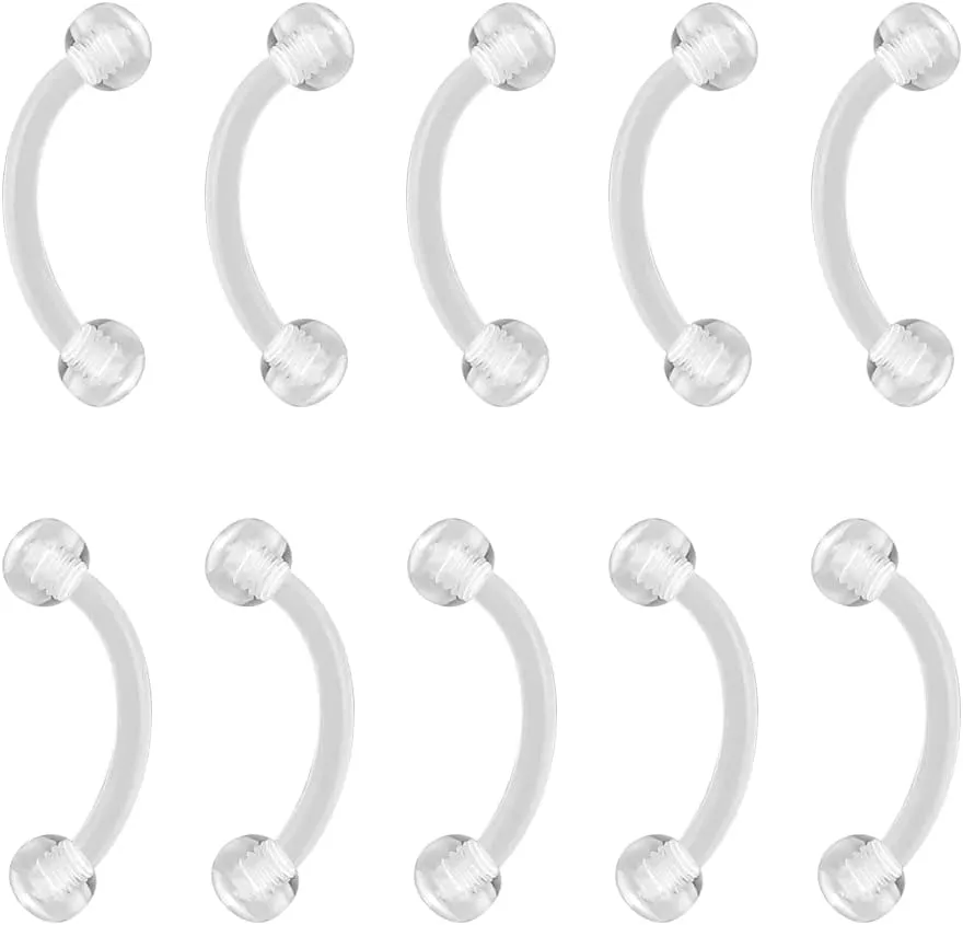 16g Curved Barbell Bridge Eyebrow Piercing Retainer Jewelry, Snake Eyes Tongue Rings, Bioflex Plastic Clear Piercing Retainer Belly Button Ring, Labret Rook Helix Tragus Piercing Earring Jewelry 6-12mm