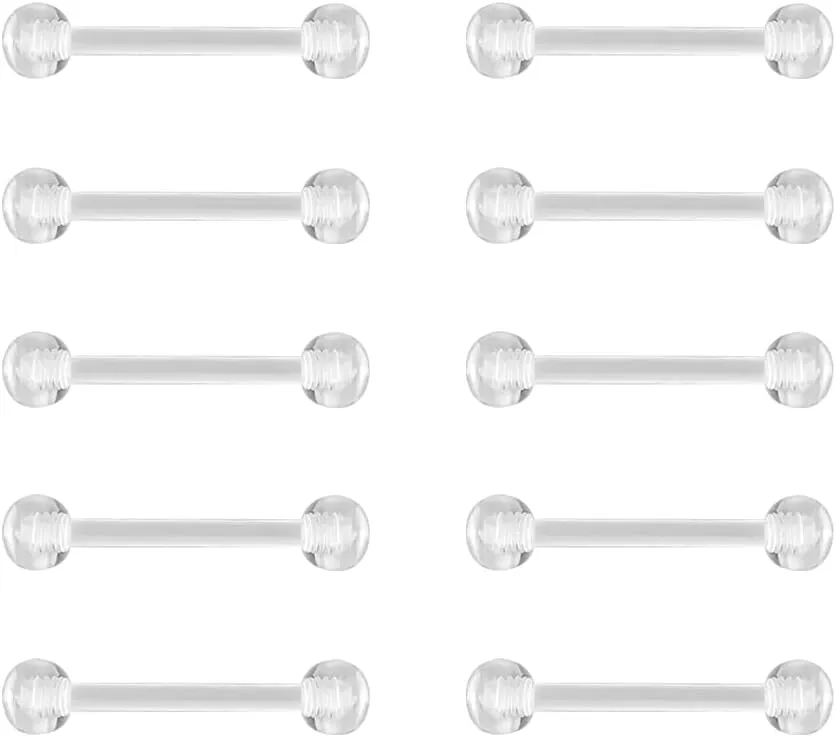16g Curved Barbell Bridge Eyebrow Piercing Retainer Jewelry, Snake Eyes Tongue Rings, Bioflex Plastic Clear Piercing Retainer Belly Button Ring, Labret Rook Helix Tragus Piercing Earring Jewelry 6-12mm