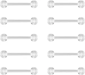 16g Curved Barbell Bridge Eyebrow Piercing Retainer Jewelry, Snake Eyes Tongue Rings, Bioflex Plastic Clear Piercing Retainer Belly Button Ring, Labret Rook Helix Tragus Piercing Earring Jewelry 6-12mm