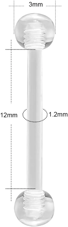 16g Curved Barbell Bridge Eyebrow Piercing Retainer Jewelry, Snake Eyes Tongue Rings, Bioflex Plastic Clear Piercing Retainer Belly Button Ring, Labret Rook Helix Tragus Piercing Earring Jewelry 6-12mm