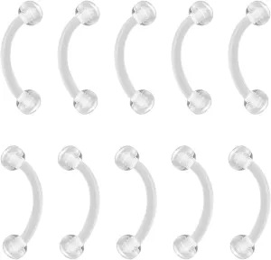 16g Curved Barbell Bridge Eyebrow Piercing Retainer Jewelry, Snake Eyes Tongue Rings, Bioflex Plastic Clear Piercing Retainer Belly Button Ring, Labret Rook Helix Tragus Piercing Earring Jewelry 6-12mm
