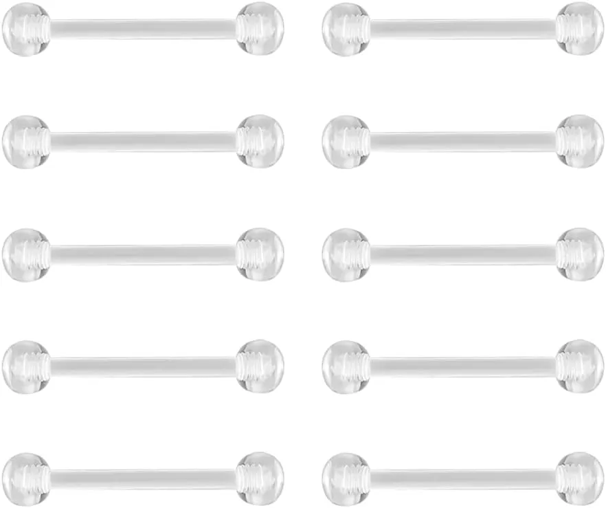 16g Curved Barbell Bridge Eyebrow Piercing Retainer Jewelry, Snake Eyes Tongue Rings, Bioflex Plastic Clear Piercing Retainer Belly Button Ring, Labret Rook Helix Tragus Piercing Earring Jewelry 6-12mm