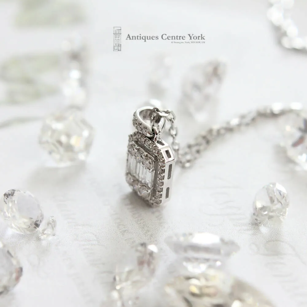18ct White Gold Baguette & Brilliant Diamond Cluster Pendant 0.53ct