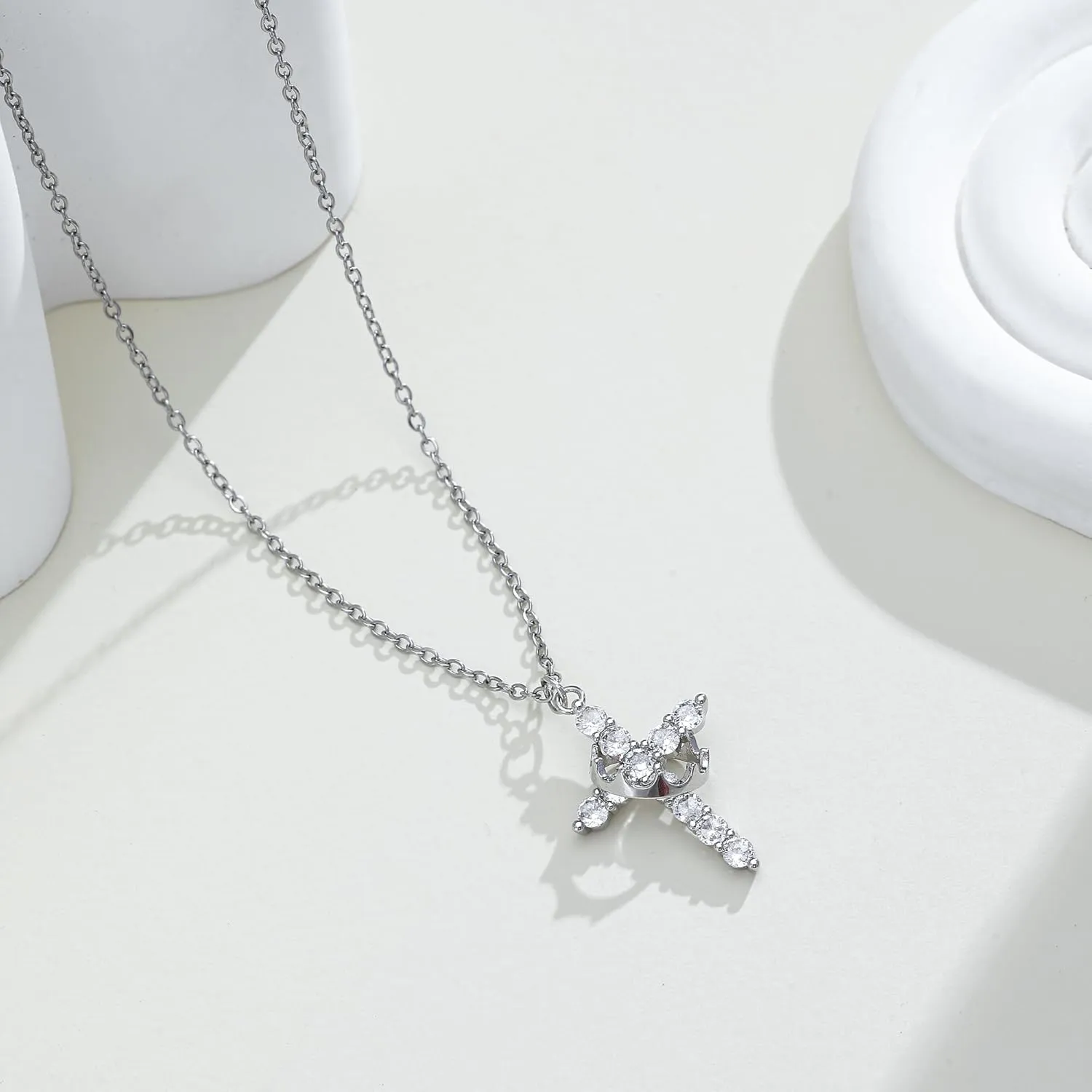 18K Gold Plated Cross Necklace and Earrings Set for Women, Christian Jewelry with Crown & Thorns, Diamond Cross Earrings, Jesus Necklaces, Faith Jewelry Gift for Wome