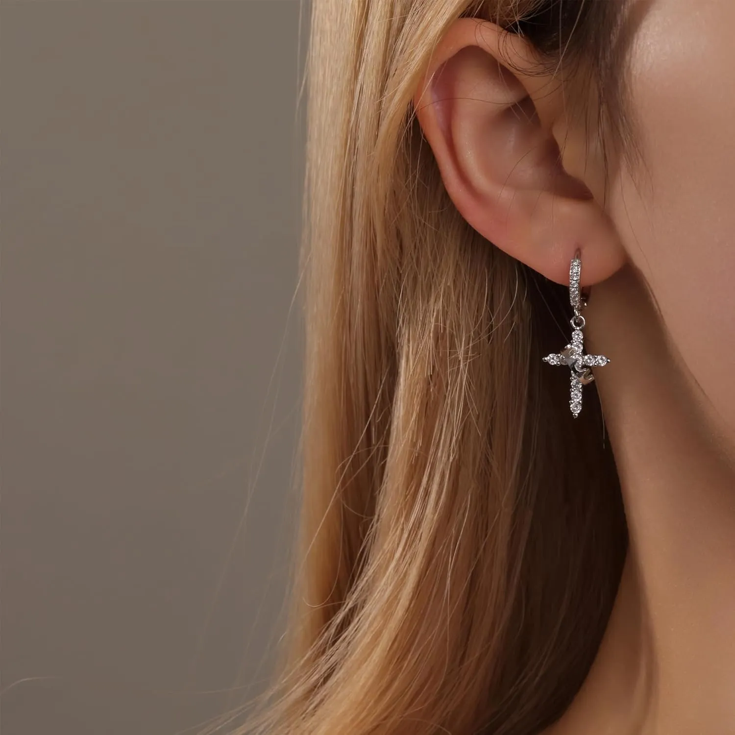 18K Gold Plated Cross Necklace and Earrings Set for Women, Christian Jewelry with Crown & Thorns, Diamond Cross Earrings, Jesus Necklaces, Faith Jewelry Gift for Wome