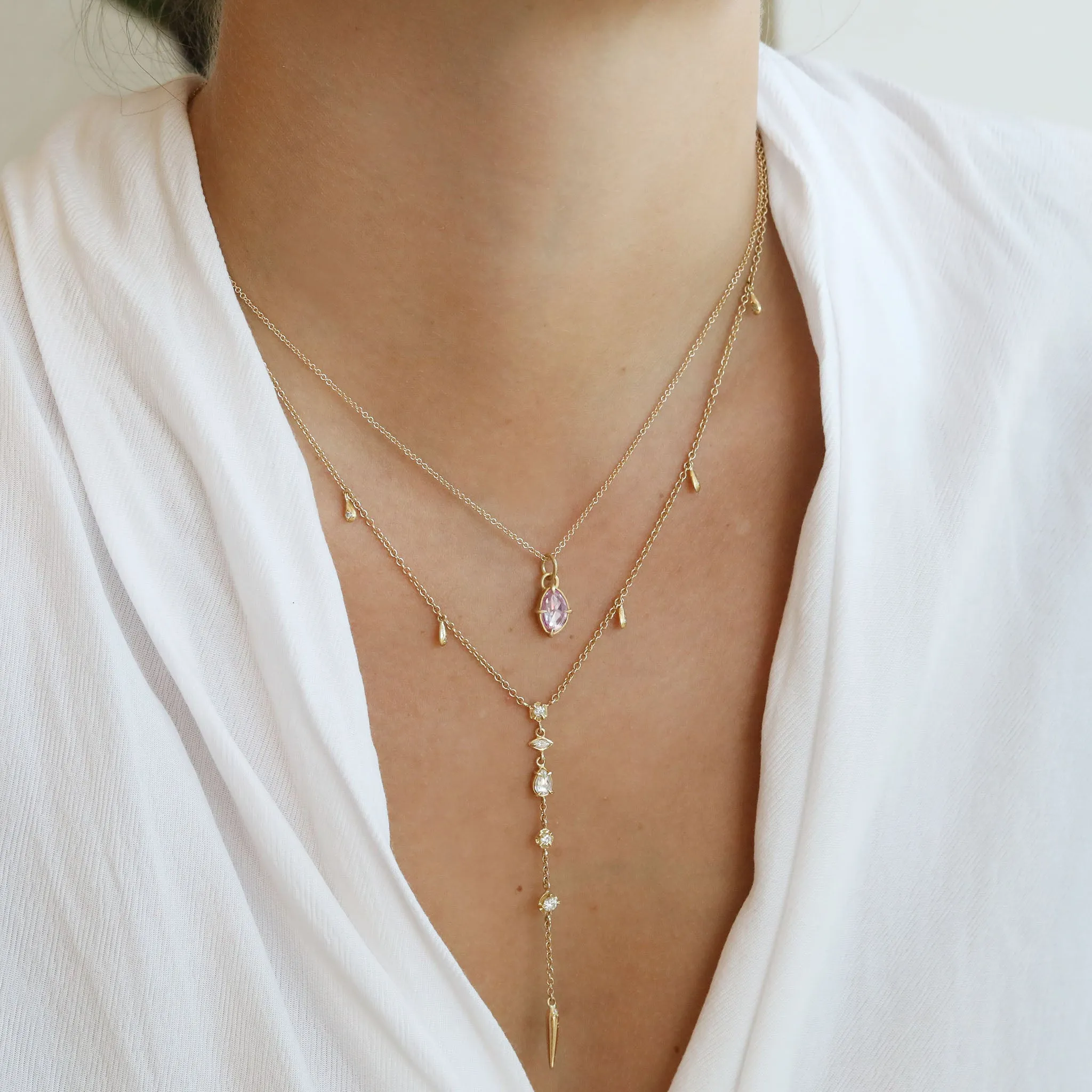 18K Gold "Tess" Diamond and White Sapphire Lariat