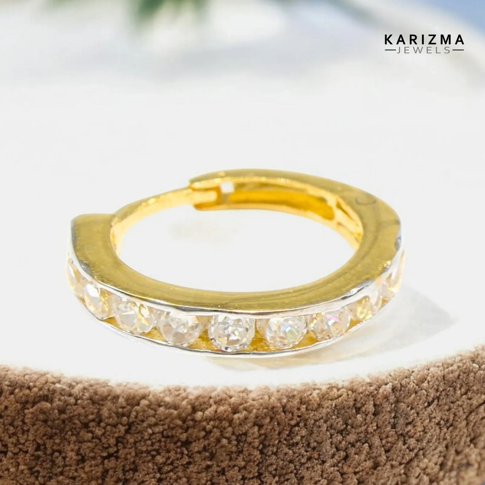 18K Real Gold Nose rings White CZ Clicker daily wear Nose Hoop Ring 20g