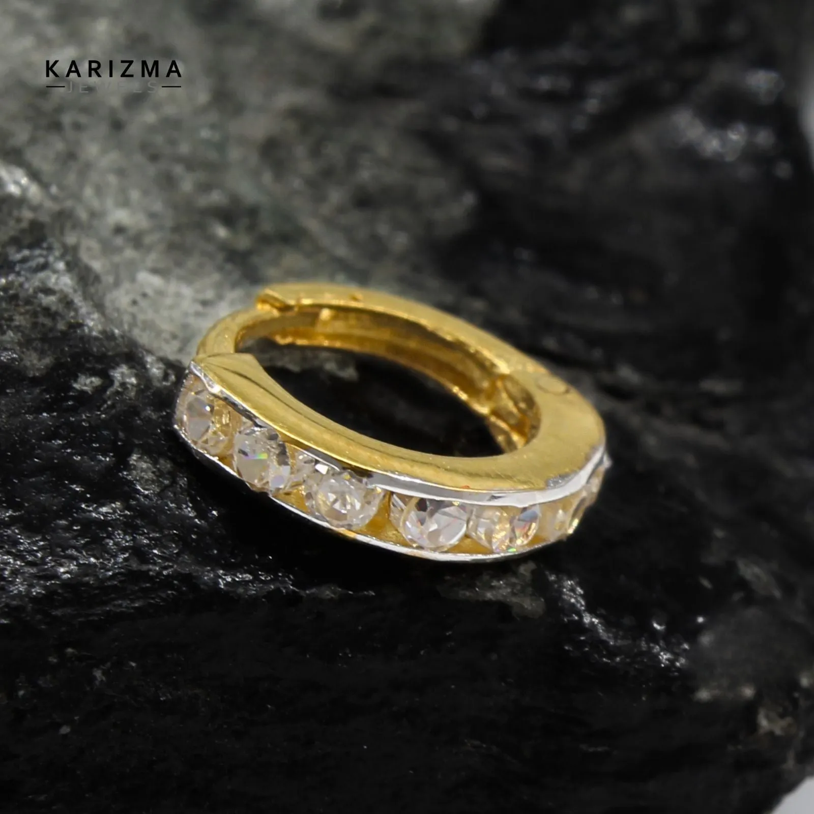 18K Real Gold Nose rings White CZ Clicker daily wear Nose Hoop Ring 20g