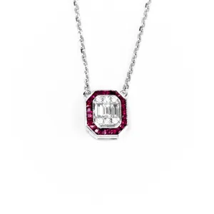 18K White Gold 0.75ct Ruby and Diamond Necklace - 20683139