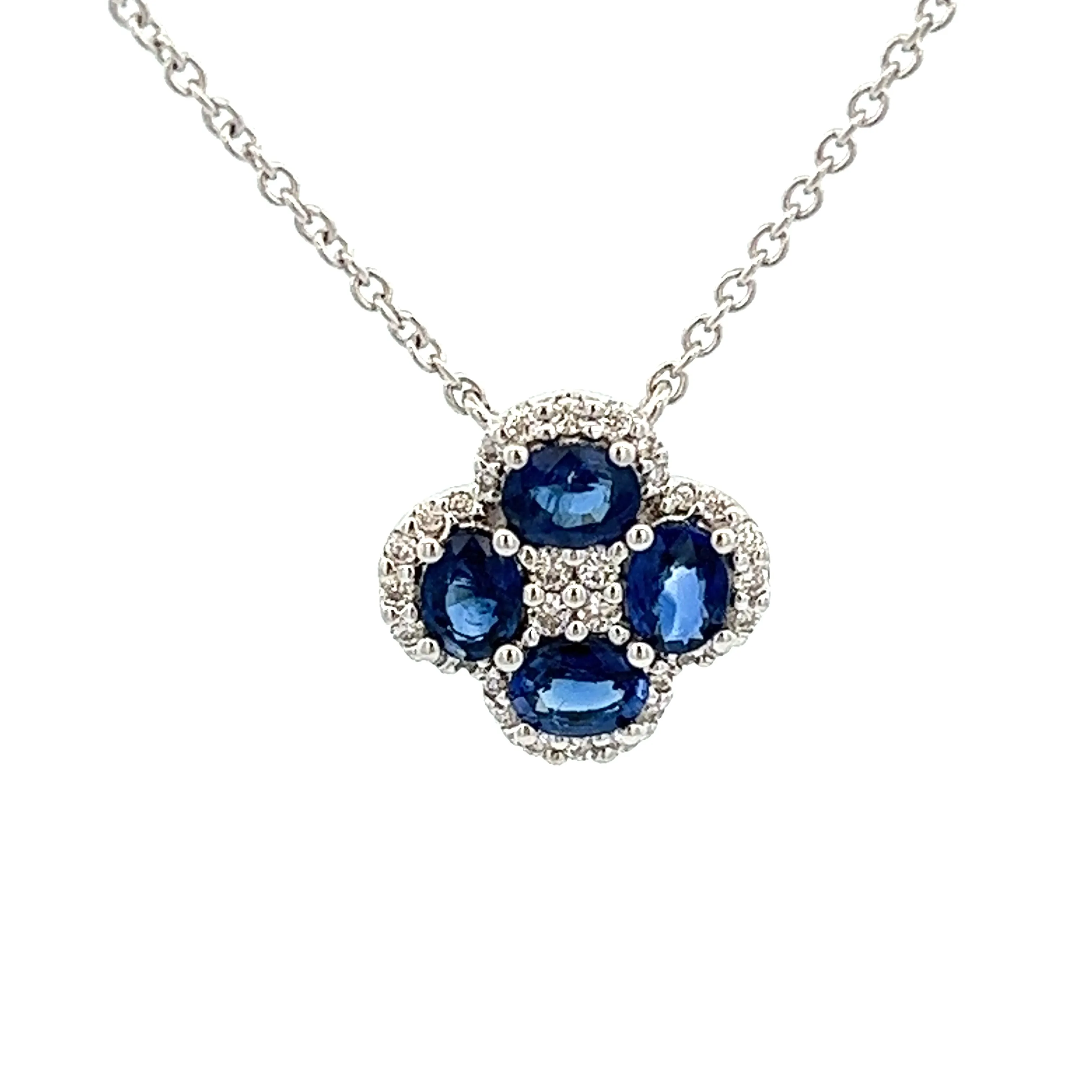 18k White Gold Diamond and Sapphire Pendant
