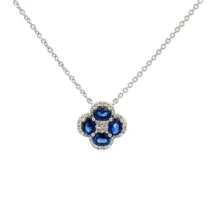 18k White Gold Diamond and Sapphire Pendant