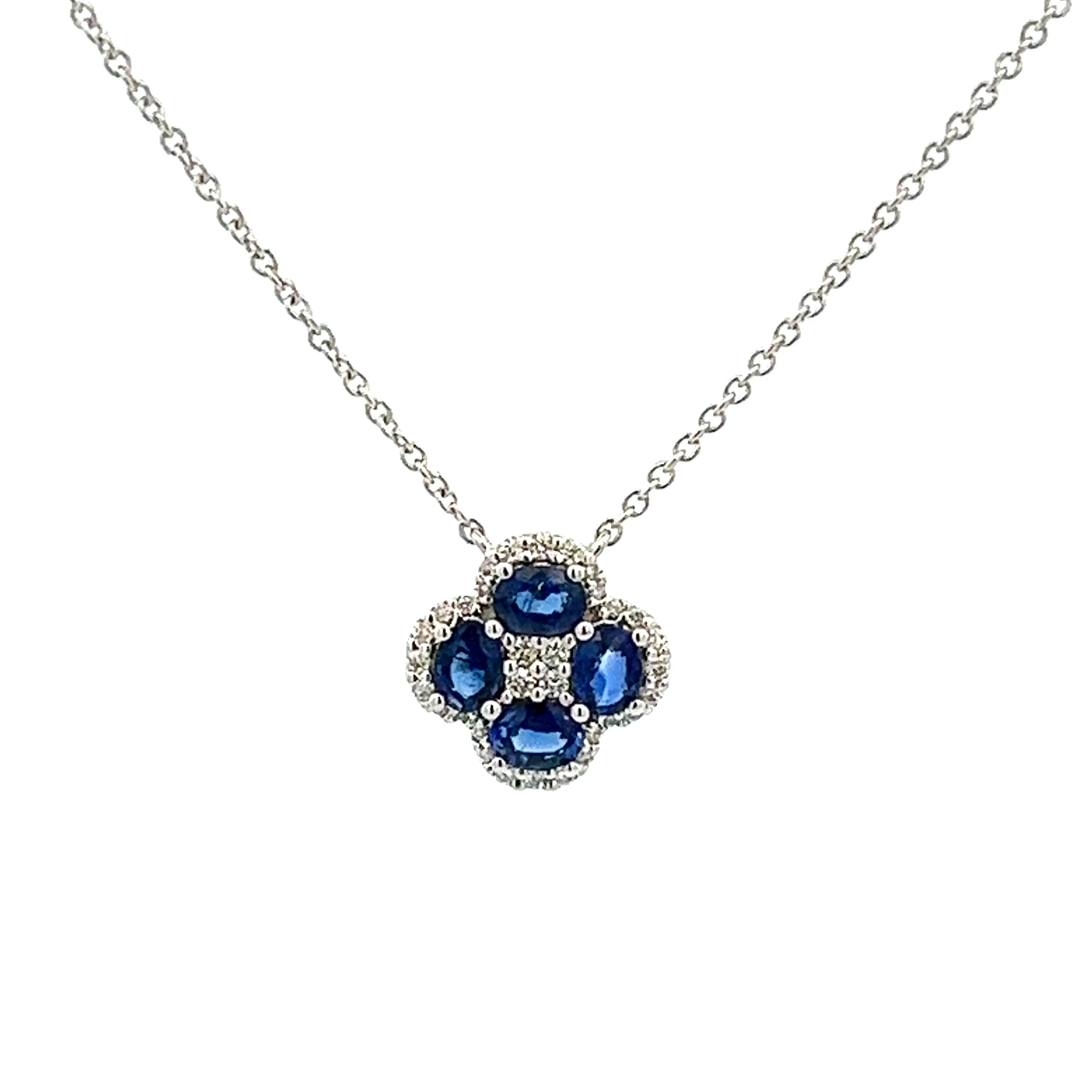 18k White Gold Diamond and Sapphire Pendant