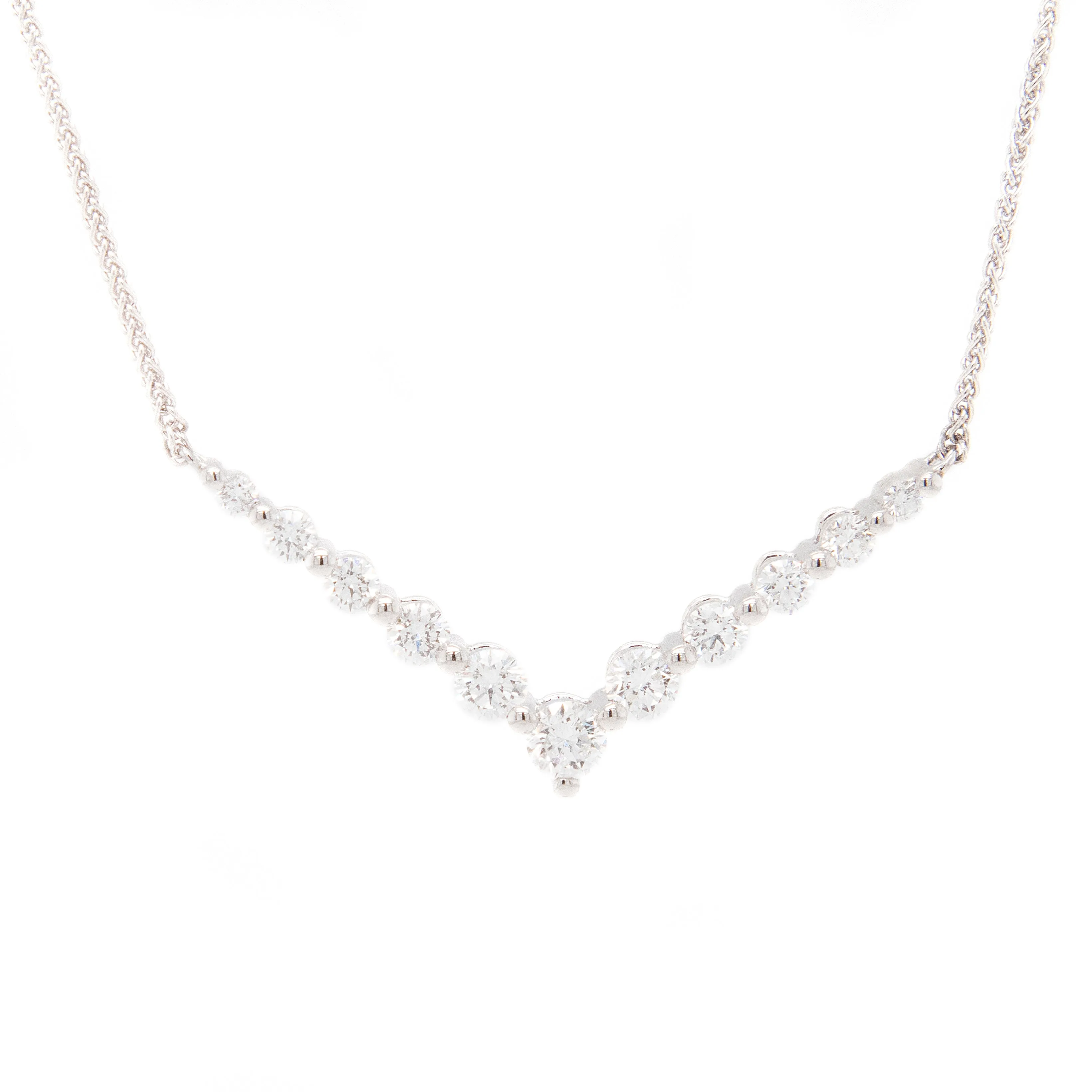 18k White Gold Diamond V Necklace