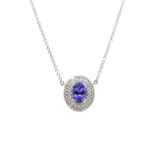 18K White Gold Tanzanite and Diamond Necklace - 20764746