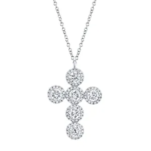 18kt White Gold Round Diamond Cross Pendant Necklace
