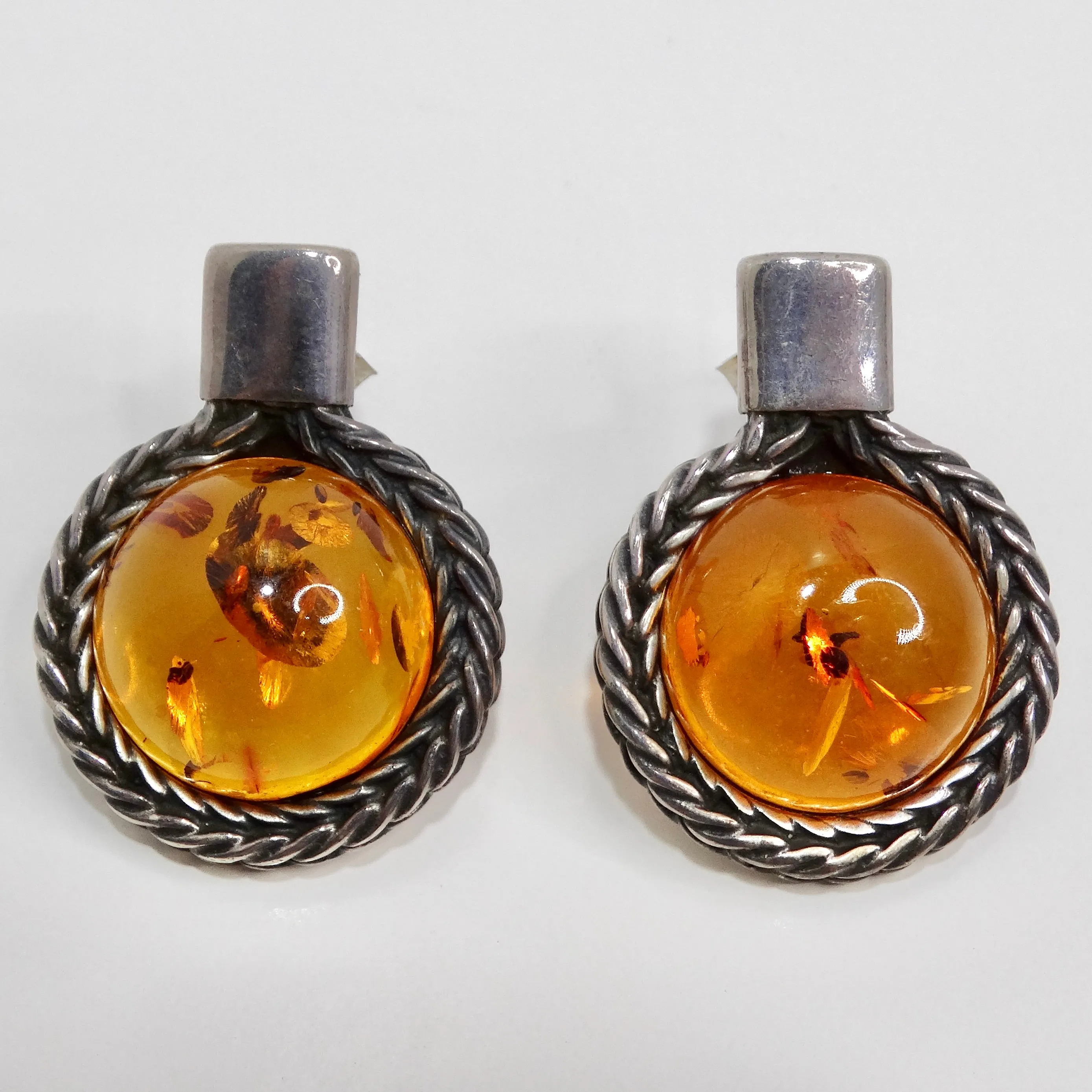 1960s Silver Amber Earrings