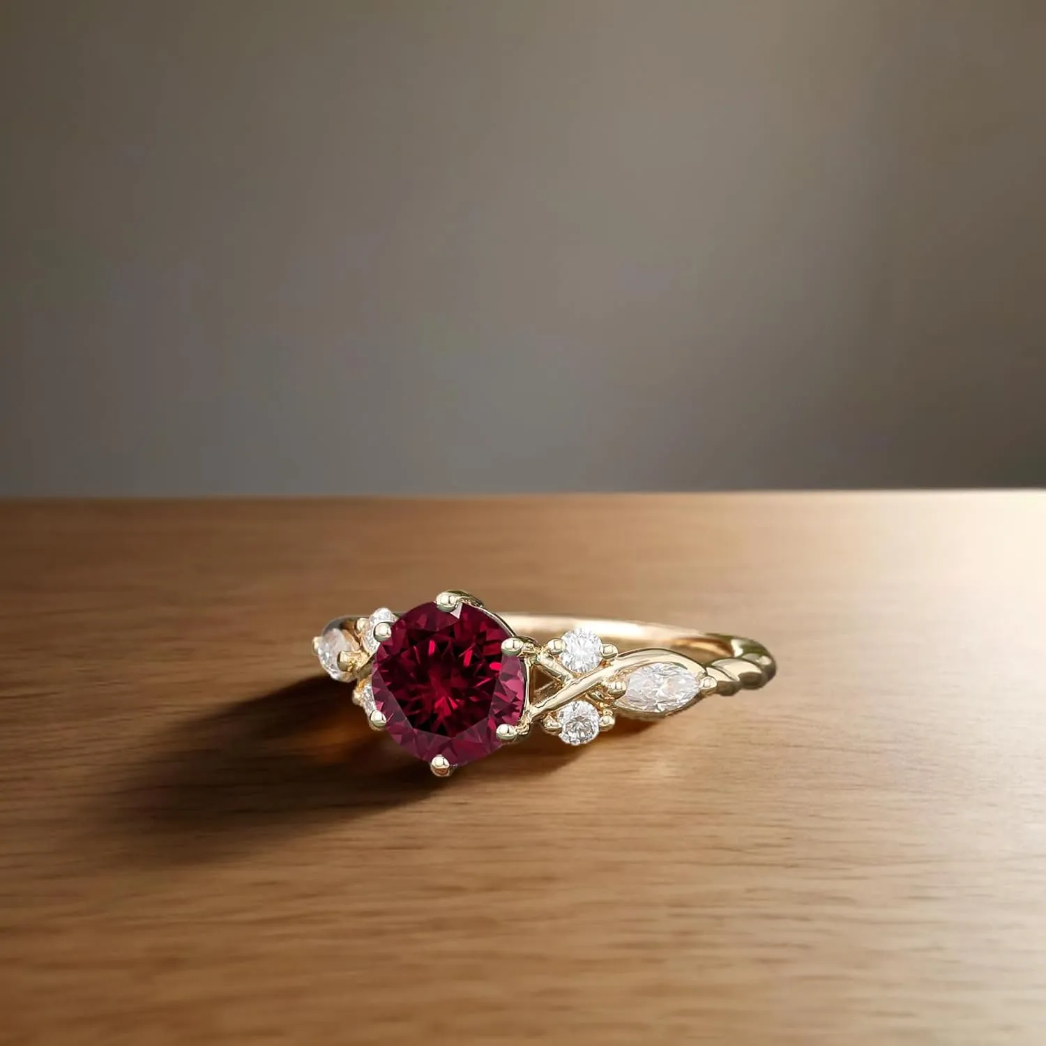 1CT Round Gemstone Engagement Rings Solid 10K/14K/18K Yellow Gold Twisted Vintage Vine Wedding Bridal Anniversary Proposal Ring for Her