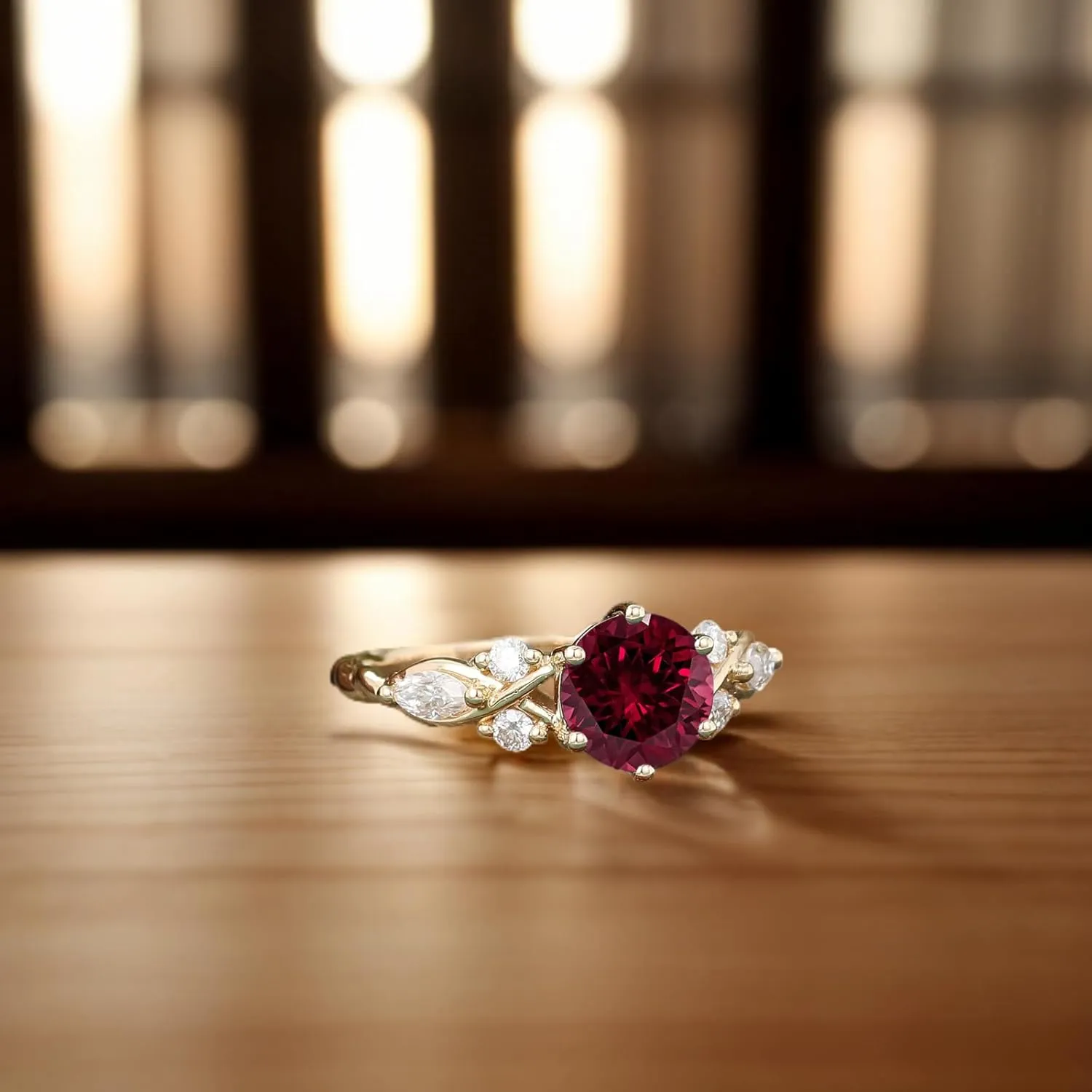 1CT Round Gemstone Engagement Rings Solid 10K/14K/18K Yellow Gold Twisted Vintage Vine Wedding Bridal Anniversary Proposal Ring for Her